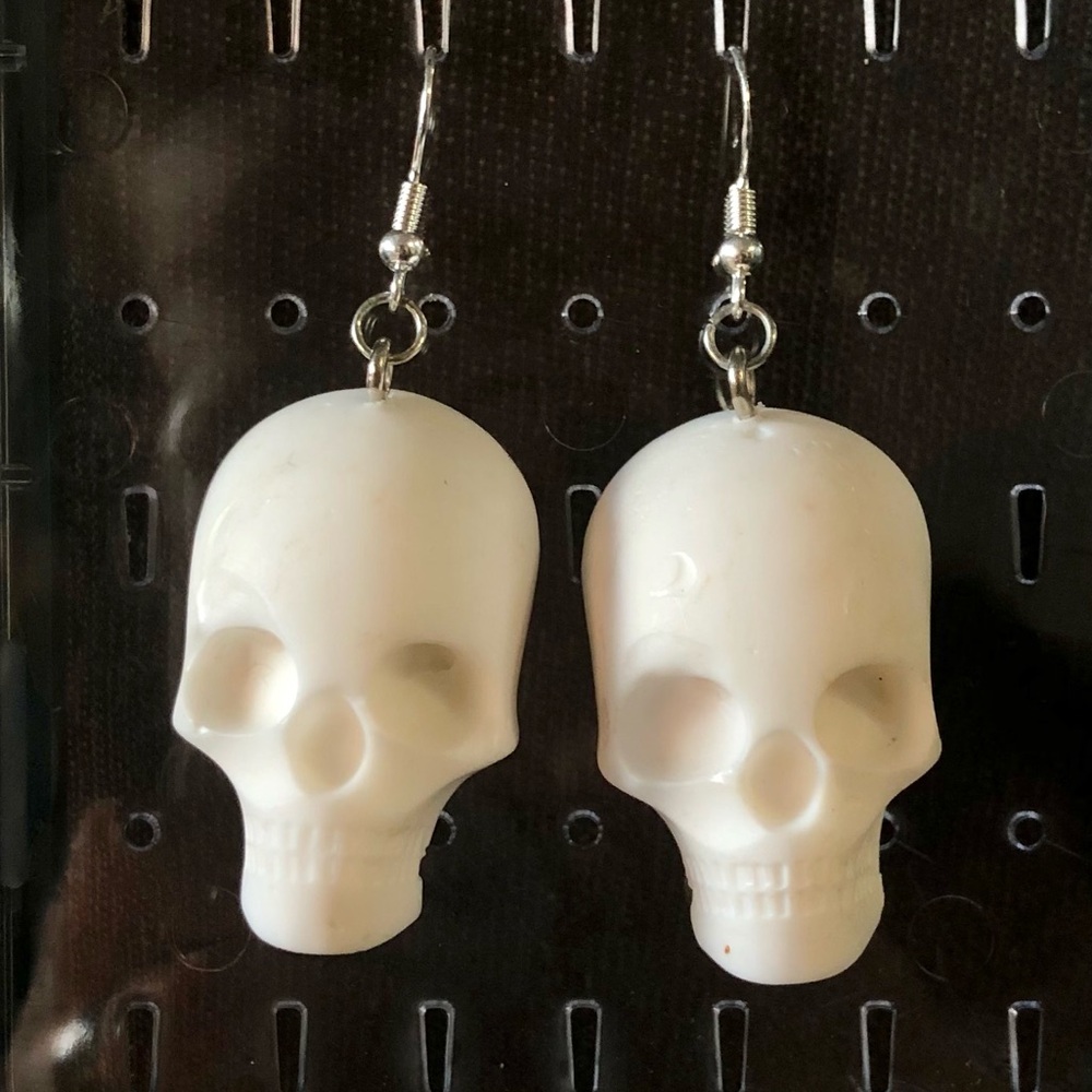 White Recycled Plastic Halloween Spooky Skull Earrings